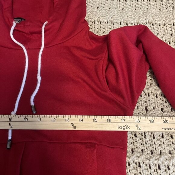 Pullover Hoodie Long Sleeves Casual Asymmetric Hem Top Women’s Sz M , Deep Red - Picture 9 of 12